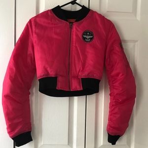 Hot Pink Cropped Bomber Jacket